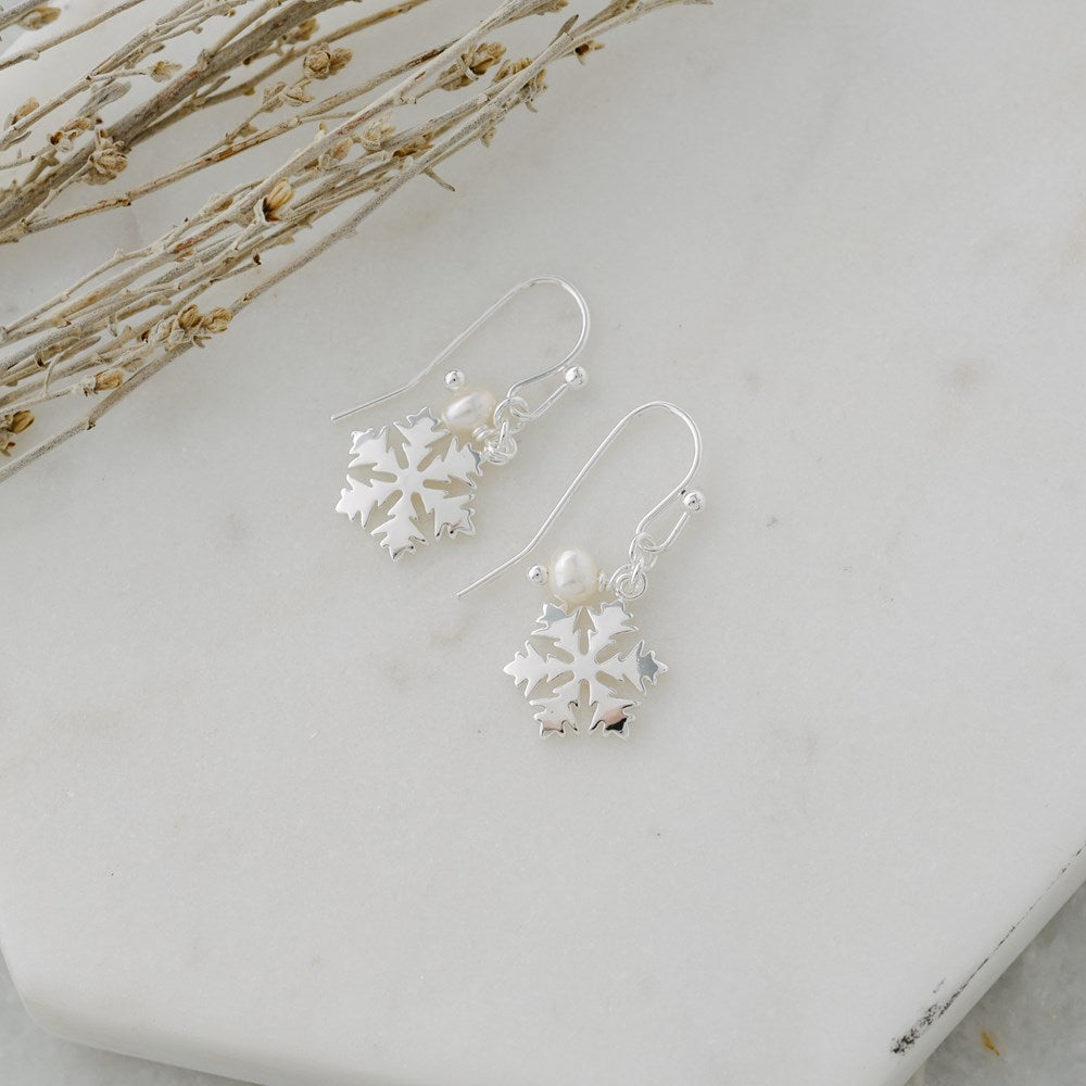 Snowy Night White Pearl French Wire Earrings
