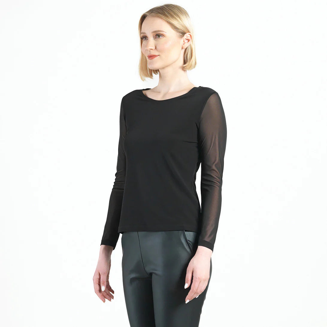 Clara Sunwoo Mesh Sleeve Black Top