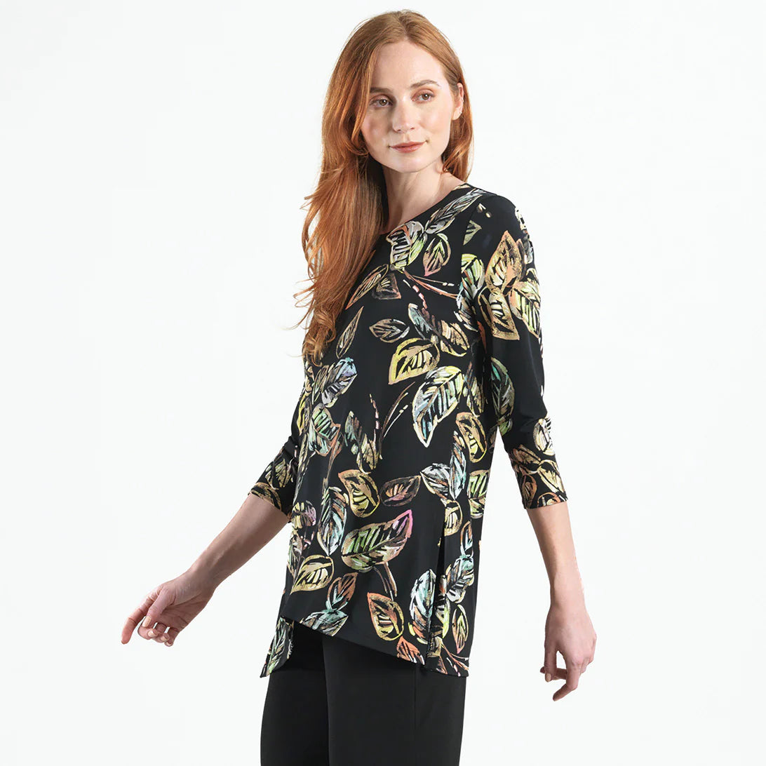 Clara Sunwoo Side Vent Kerchief Hem Tunic - Leaf Colorburst