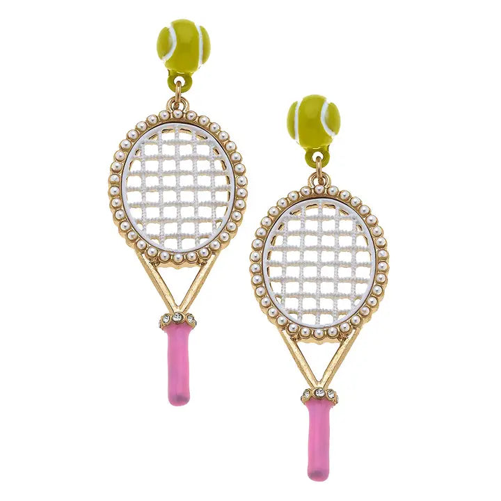 Teddy Enamel Tennis Racket Earrings in Light Pink