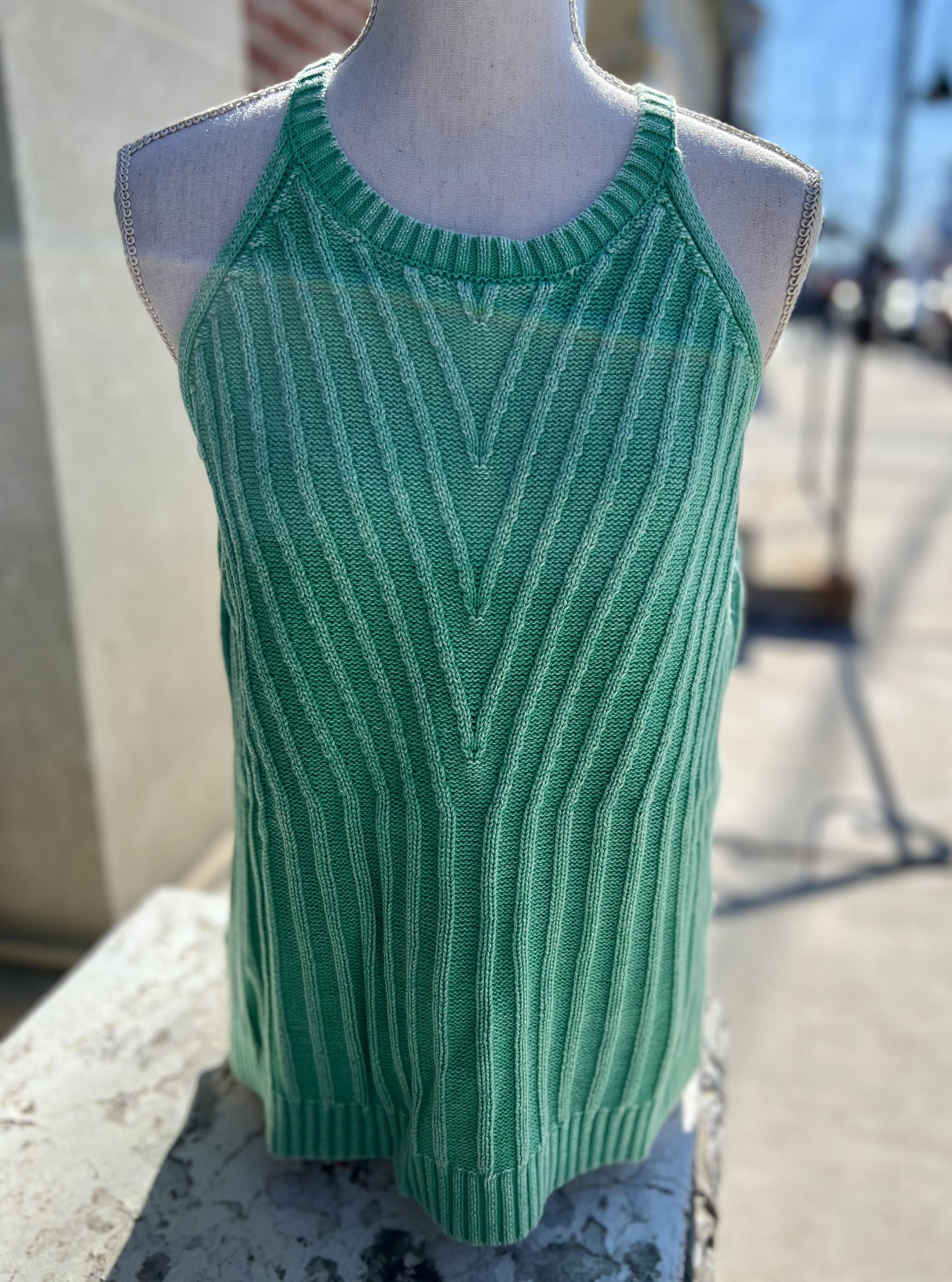Tribal Halter Sweater Tank with Special Wash Effect