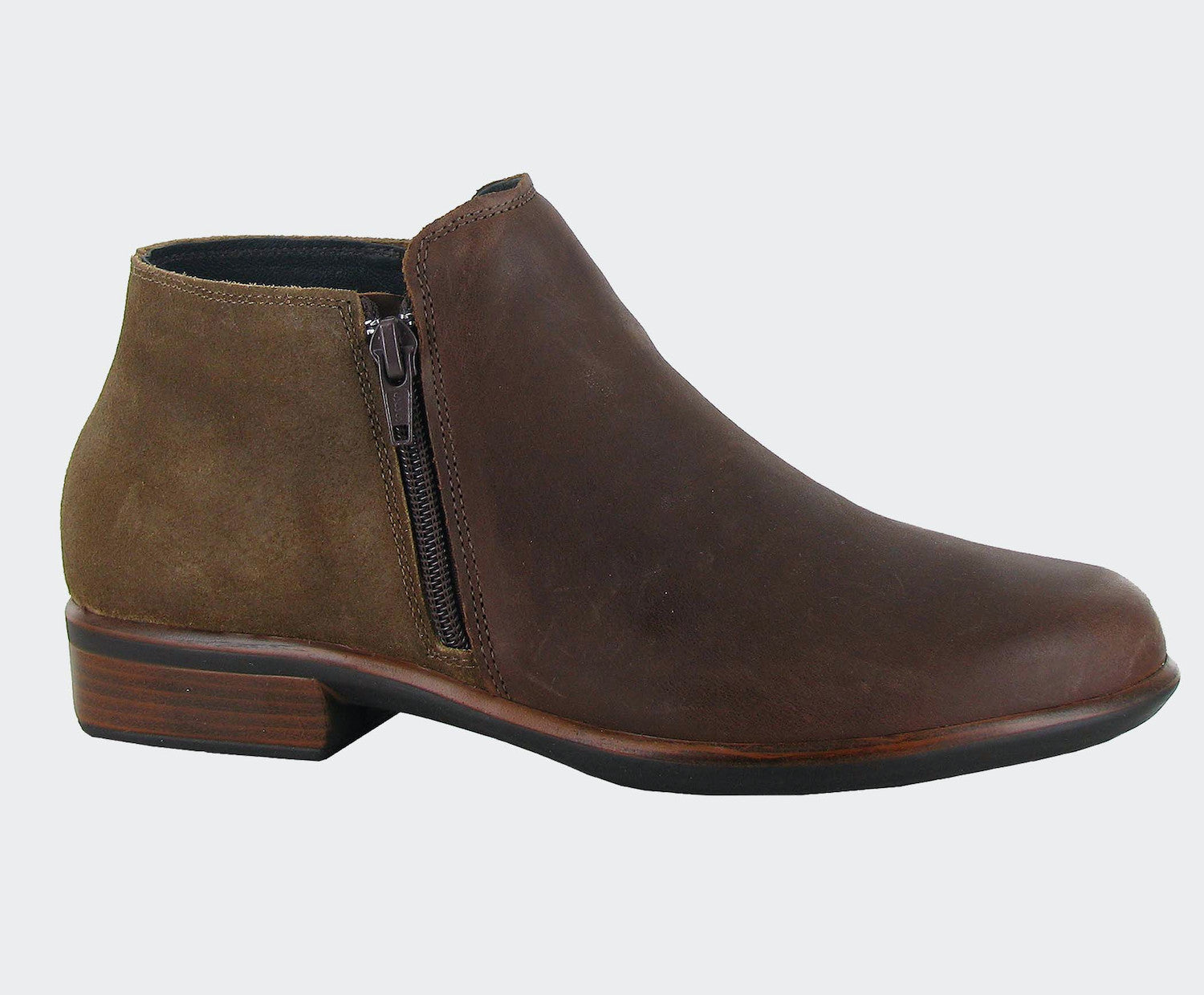 NAOT Helm Cognac Leather Brown Suede