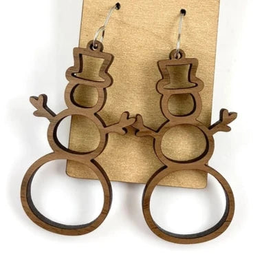 Dangling Wooden Snowman Earrings