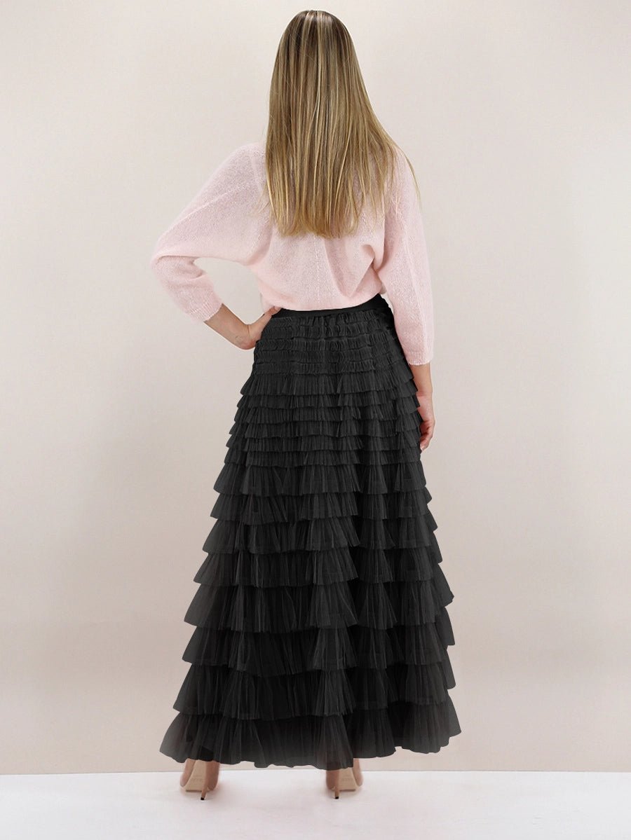 A - Line Tulle Maxi Flare Skirt ,Black - Juli's Wearable Art