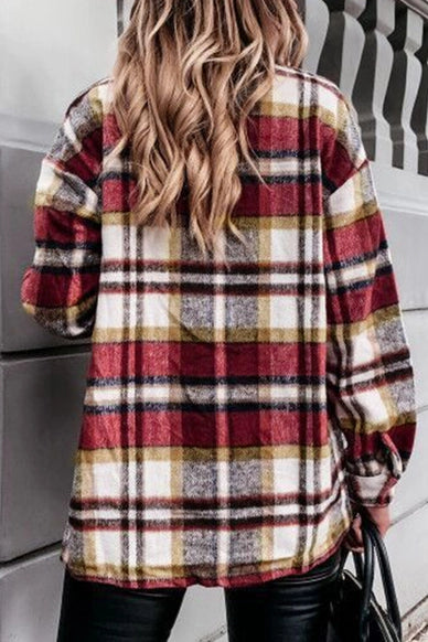 Plaid Flannel Shacket Jacket- Red