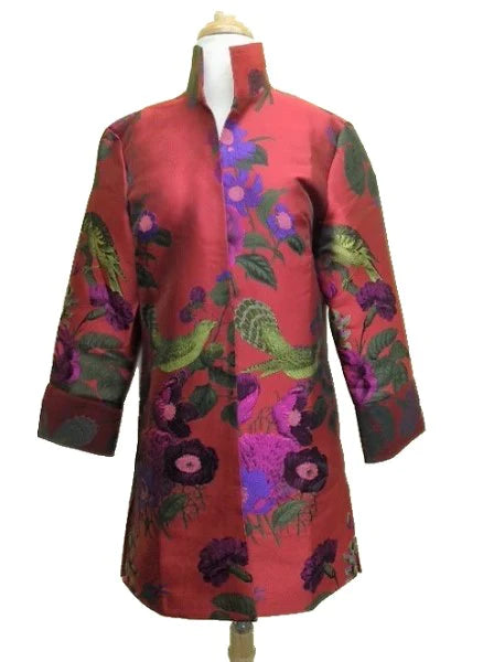 Grace Chuang 3/4 Long Open Jacket with Flower/Bird Print