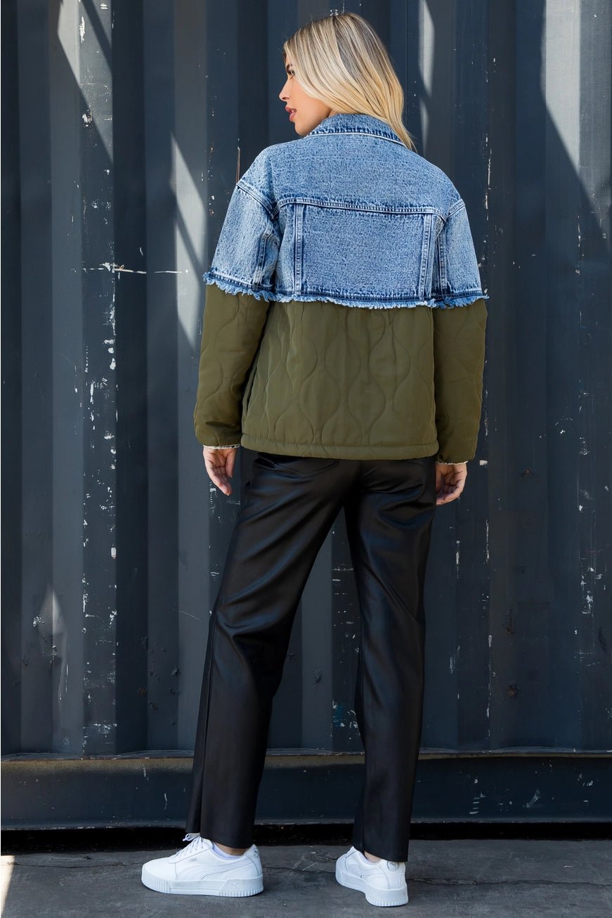 Acid Wash Denim with Onion Quilted Mixed Jacket - Juli's Wearable Art