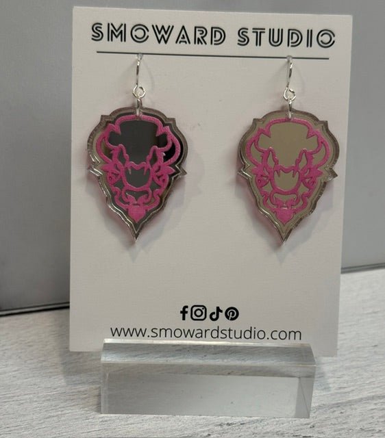 Acrylic Bedford Bison Head Earrings | Pink