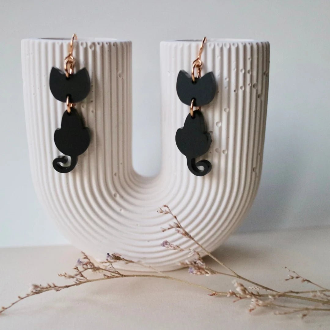 Acrylic Black Cat Earrings - Juli's Wearable Art