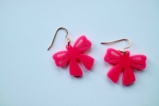 Acrylic Bow Earrings – Red or Pink - Juli's Wearable Art