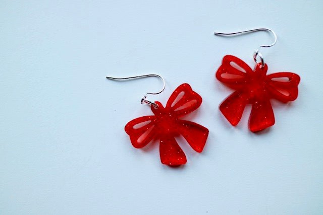 Acrylic Bow Earrings – Red or Pink - Juli's Wearable Art