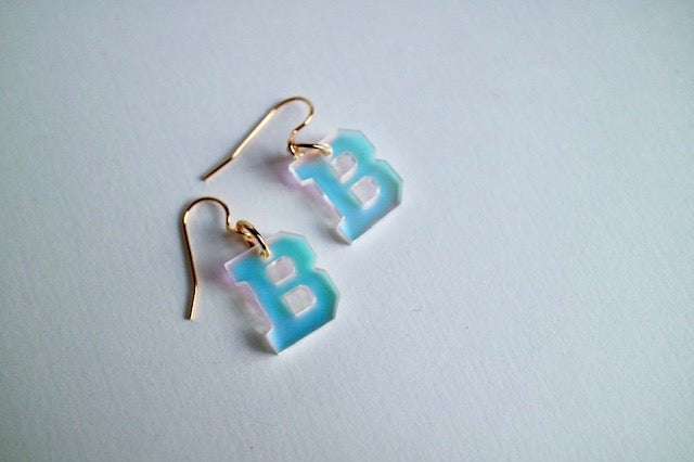 Acrylic Iridescent “B” Earrings – Bedford Spirit - Juli's Wearable Art