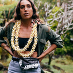 Aloha Puakenikeni Mini Hip Pack | White on Black - Juli's Wearable Art