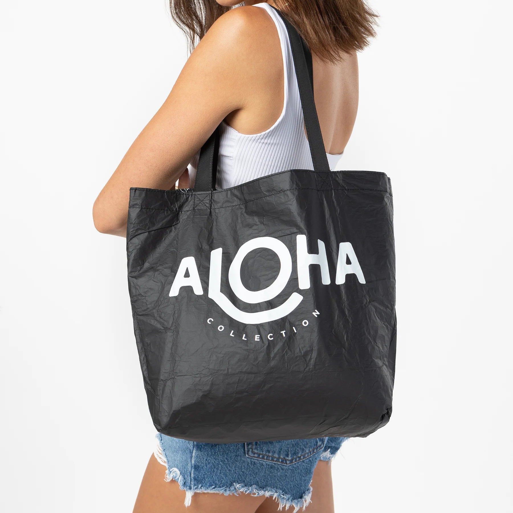 Aloha Puakenikeni Reversible Tote | White on Black - Juli's Wearable Art