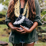 Aloha Puakenikeni Small Pouch | White on Black - Juli's Wearable Art