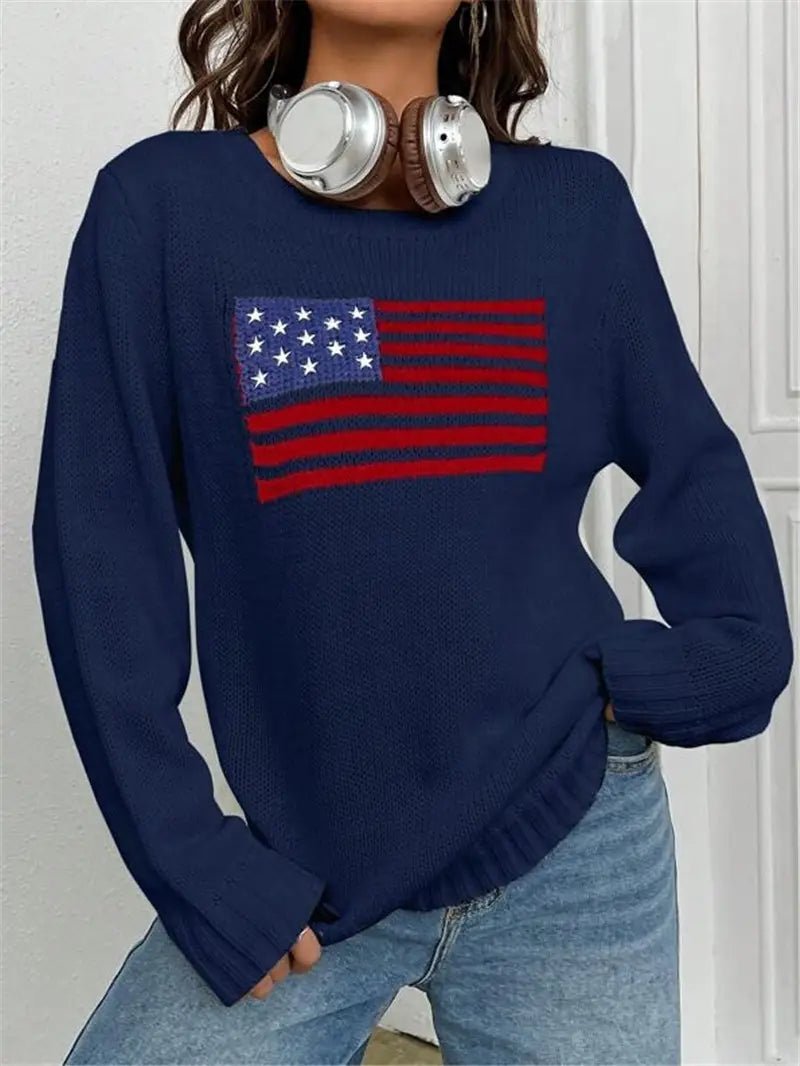 America Flag Navy Knit Sweater