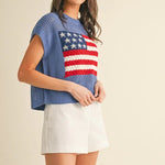 American Flag Open Stitch Sweater Top - Juli's Wearable Art
