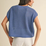 American Flag Open Stitch Sweater Top - Juli's Wearable Art