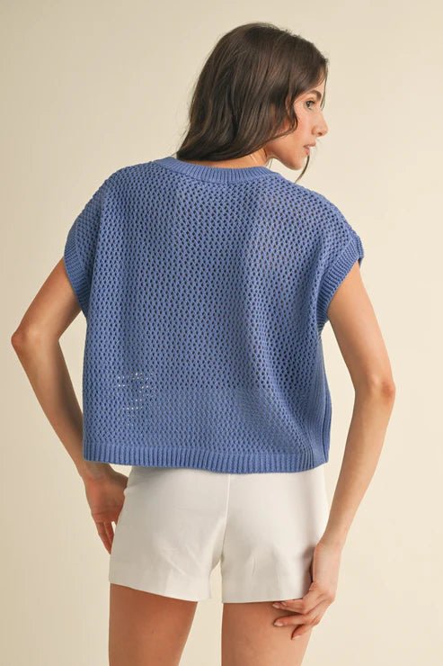 American Flag Open Stitch Sweater Top - Juli's Wearable Art