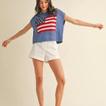 American Flag Open Stitch Sweater Top - Juli's Wearable Art