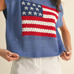 American Flag Open Stitch Sweater Top - Juli's Wearable Art