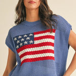 American Flag Open Stitch Sweater Top - Juli's Wearable Art
