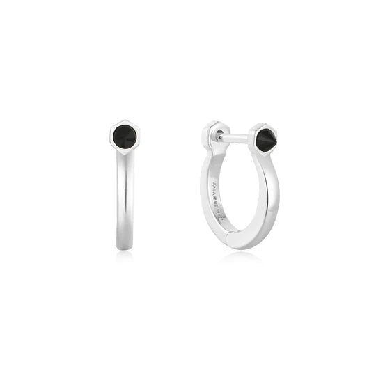 Ania Haie Black Agate Huggie Hoop Earrings - Juli's Wearable Art