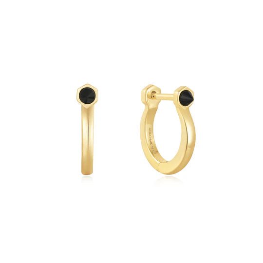 Ania Haie Black Agate Huggie Hoop Earrings - Juli's Wearable Art