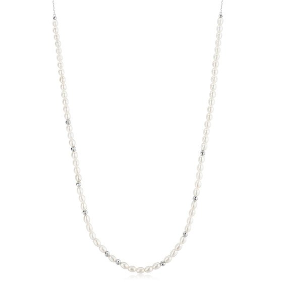 Ania Haie Freshwater Pearl & White Cubic Zirconia Bezel Set Slider Necklace - Juli's Wearable Art