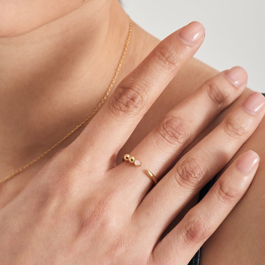 Ania Haie Gold Orb Rose Quartz Adjustable Ring - Juli's Wearable Art