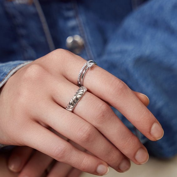 Ania Haie Silver Double White Triangle Stacker Ring - Juli's Wearable Art