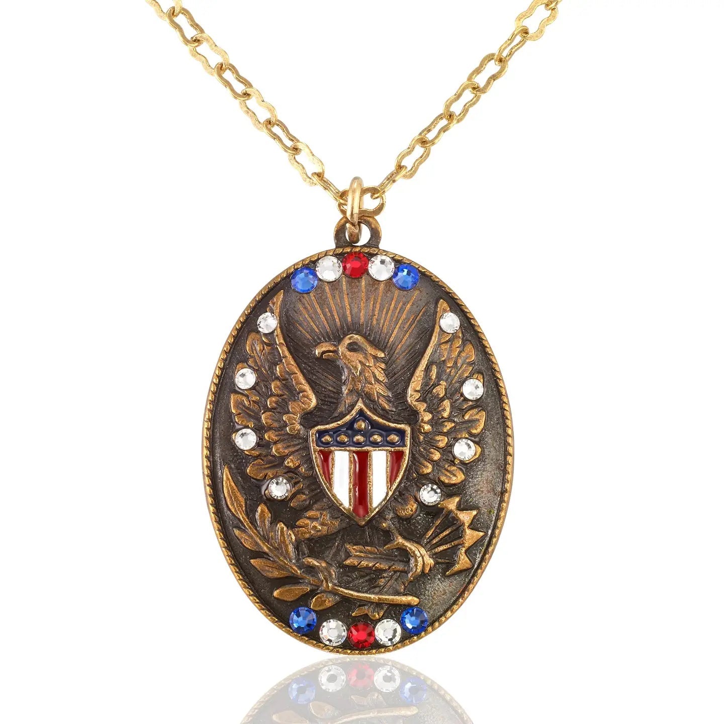 Anne Koplik 250 Years of Independence Crystal Oval Medallion Necklace