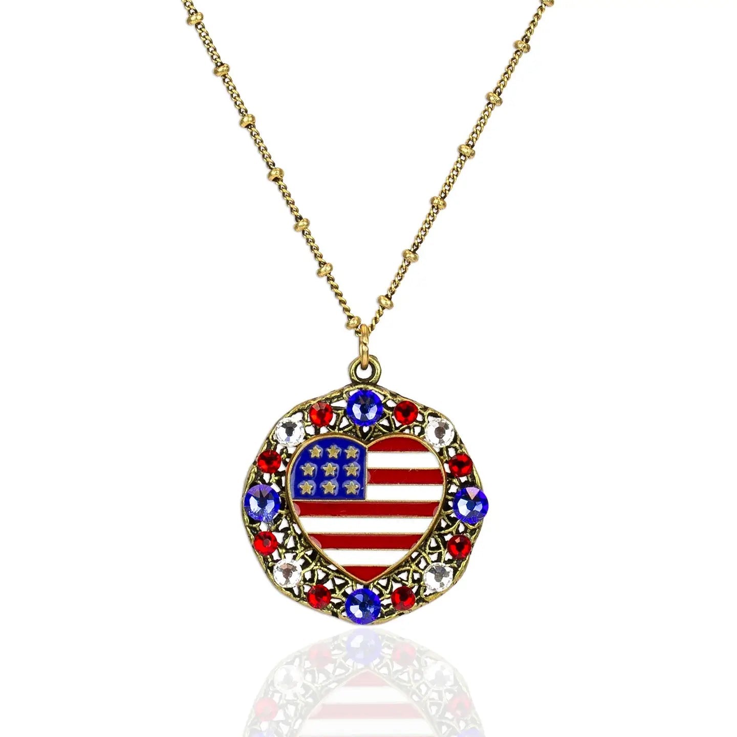 Anne Koplik Patriotic Americana USA Flag Heart Charm Necklace