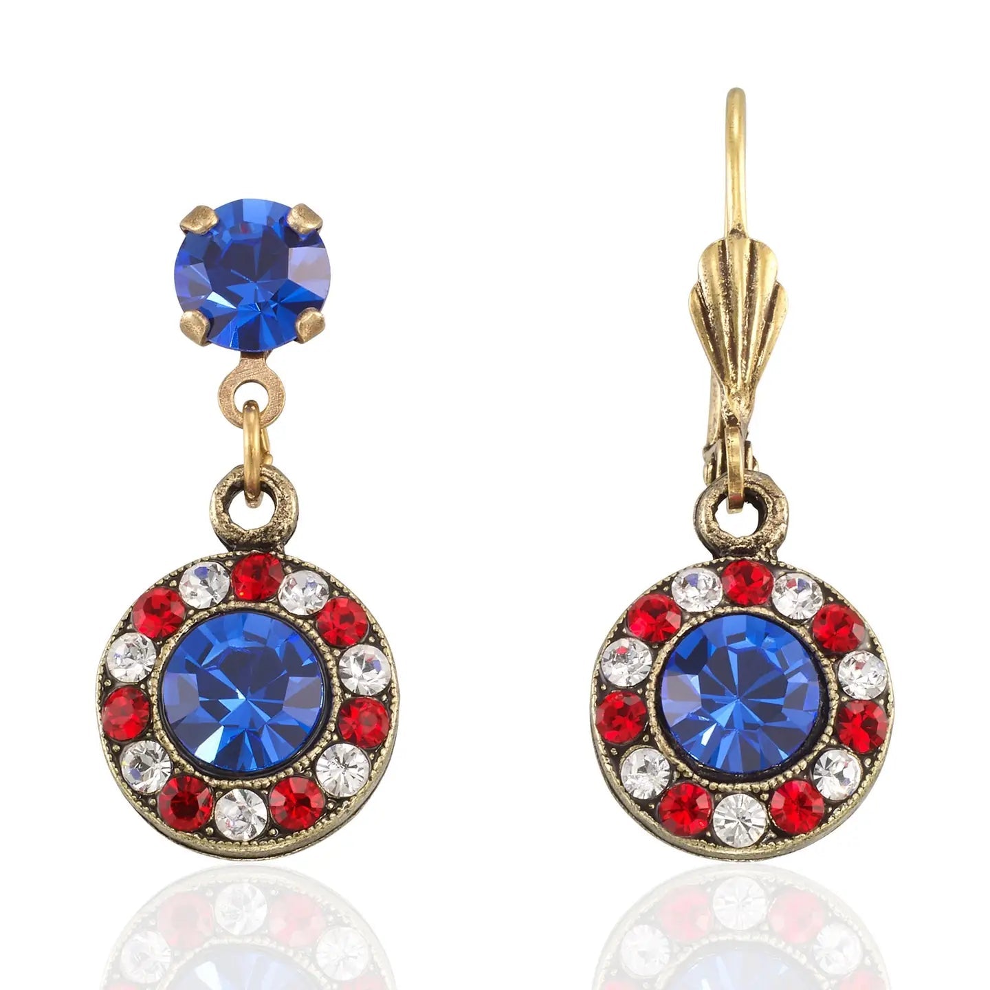 Anne Koplik Red White and Blue Patriotic Halo Crystal Drop Earring