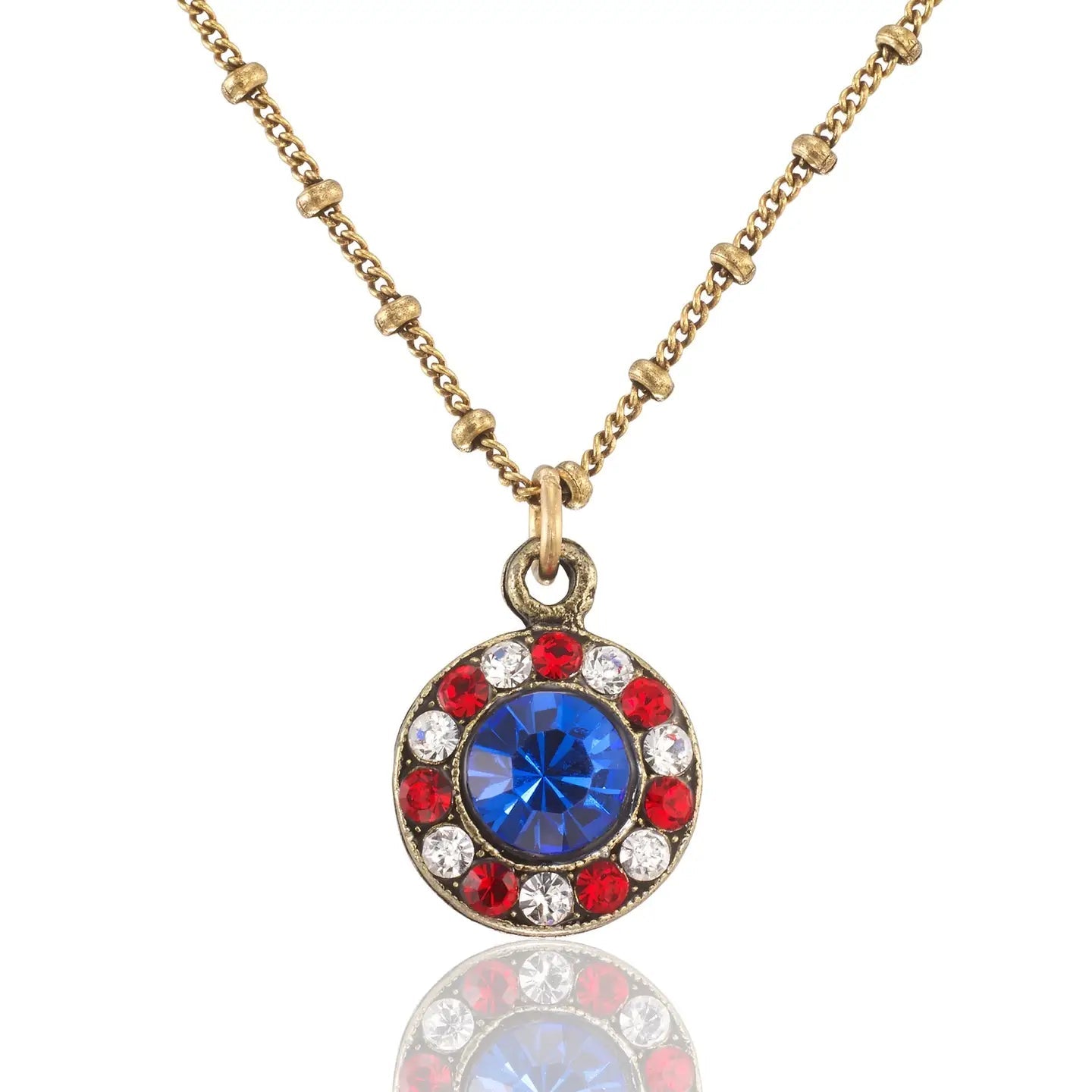 Anne Koplik Red White and Blue Patriotic Halo Crystal Drop Necklace