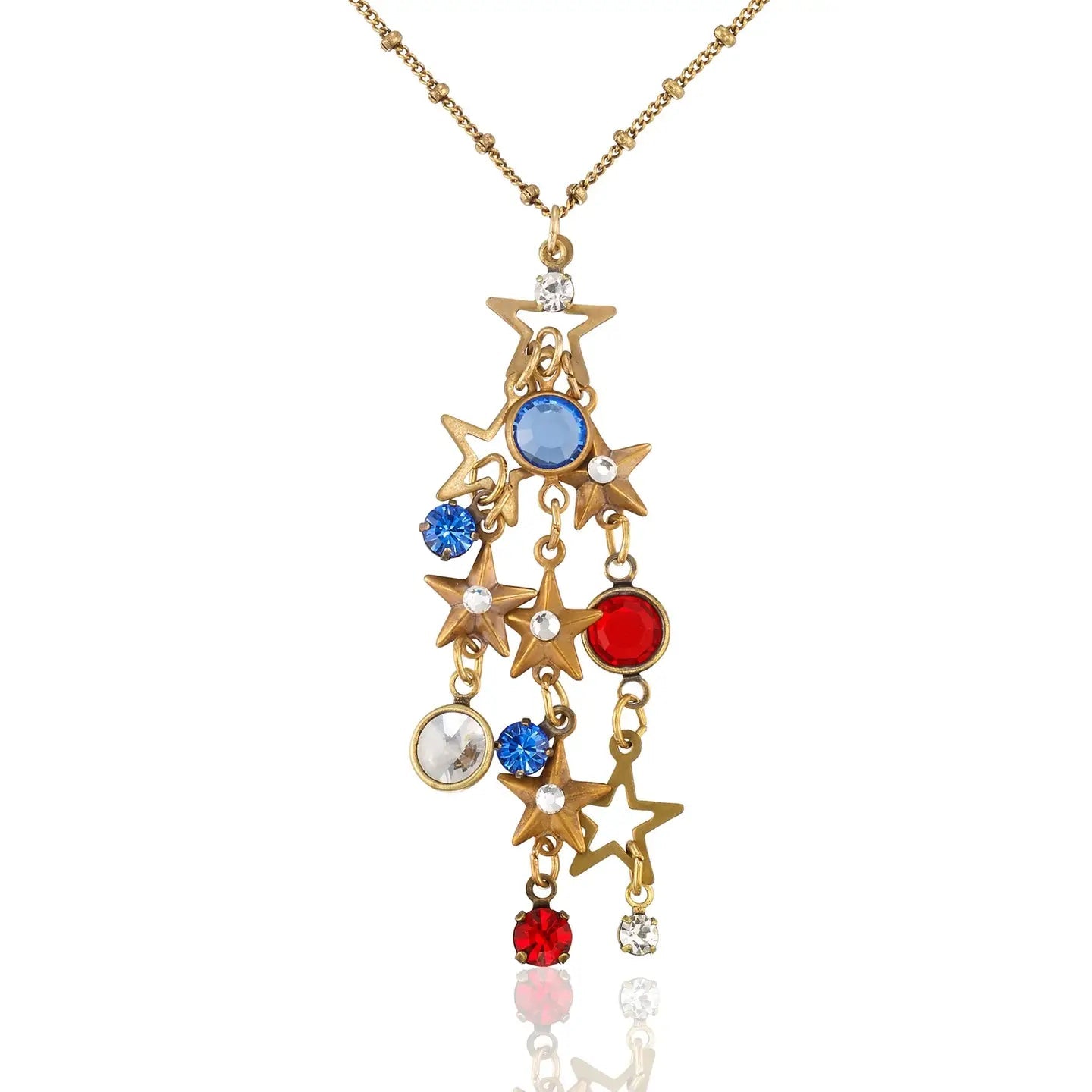 Anne Koplik Star Spangled Red White & Blue Crystal Drop Dangle Necklace