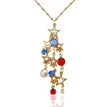 Anne Koplik Star Spangled Red White & Blue Crystal Drop Dangle Necklace - Juli's Wearable Art