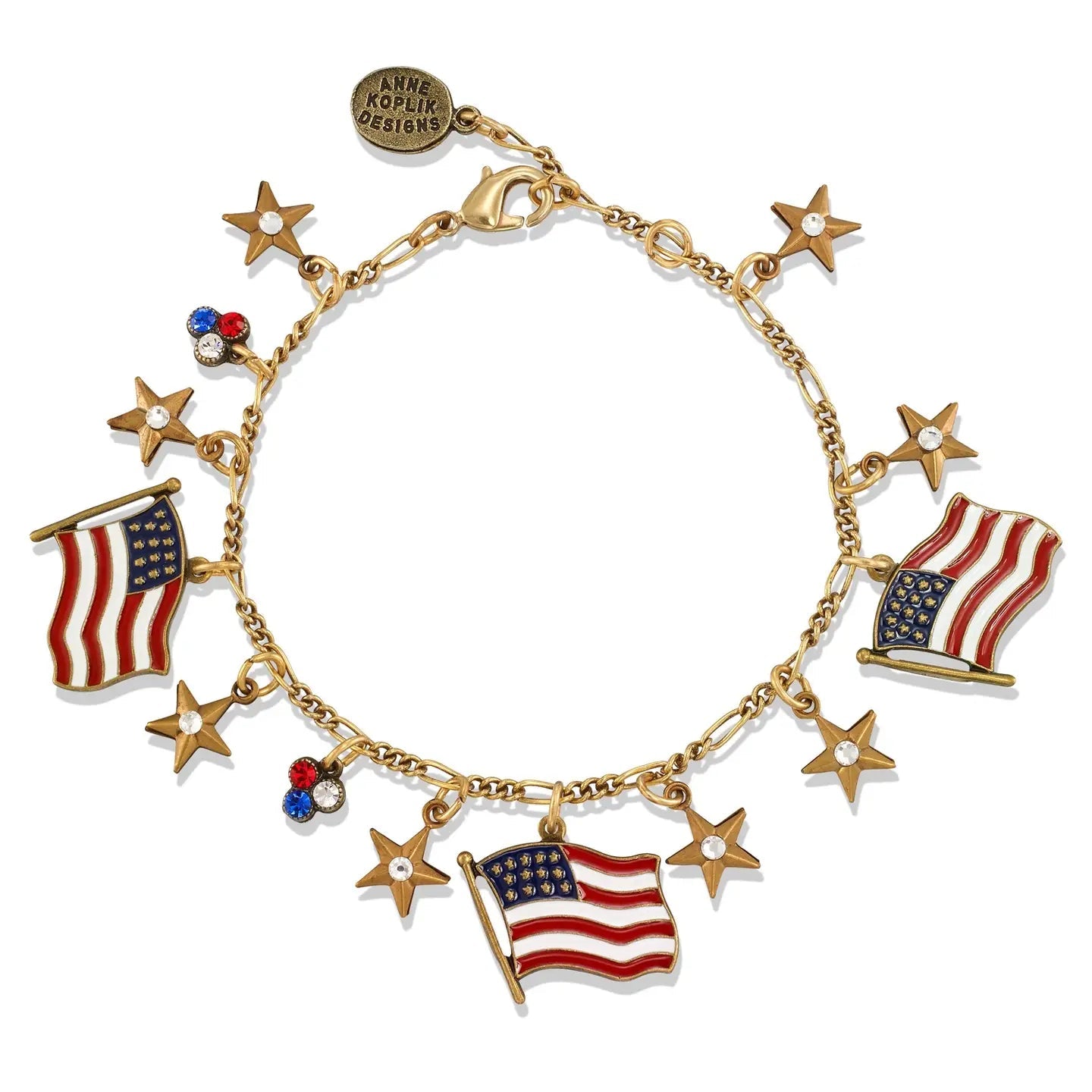 Anne Koplik Stars and Stripes Independence Crystal Charm Bracelet