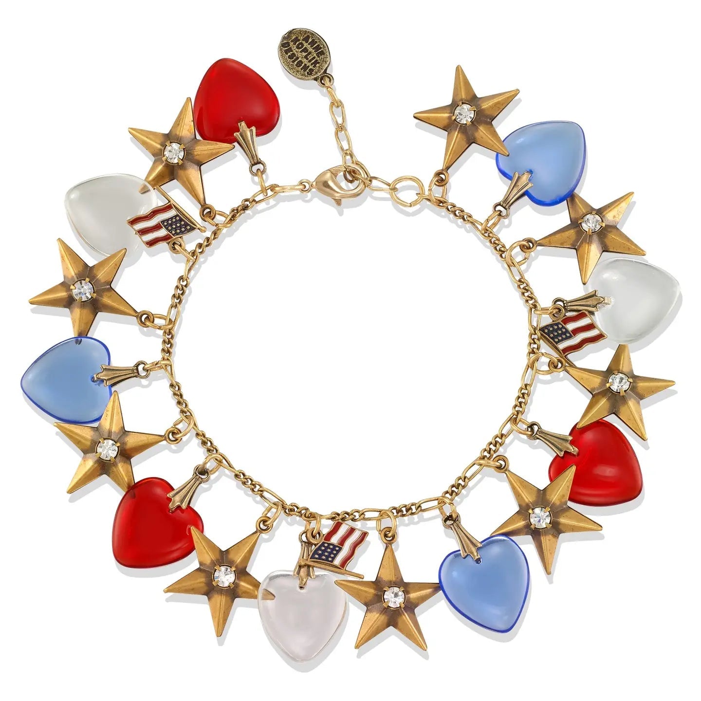 Anne Koplik The Land I Love Flag Hearts and Stars Crystal Charm Bracelet