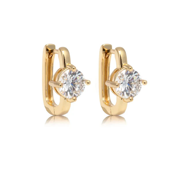 CAI Round White Stone Huggie Earrings