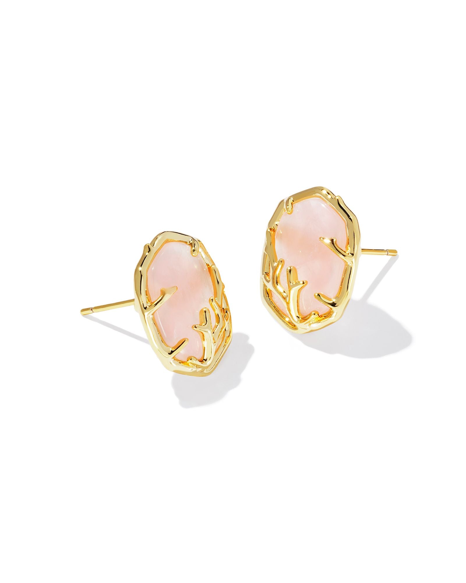 Kendra Scott Daphne Coral Frame Gold & Rose Quartz Post Earrings