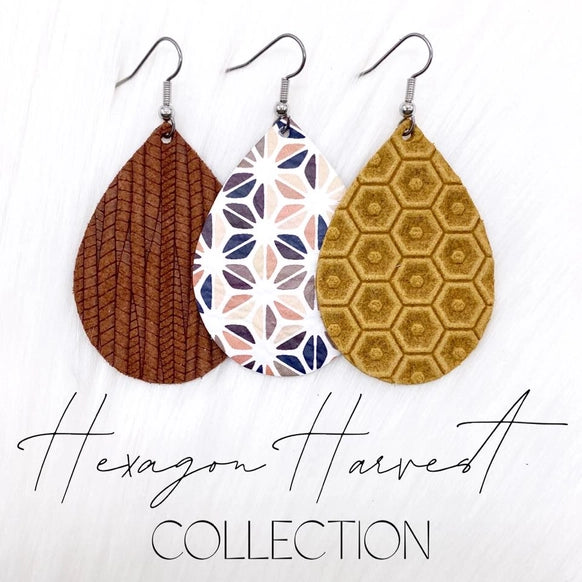 Hexagon Harvest Leather Earrings