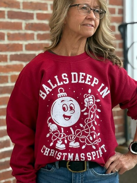 Balls Deep in Christmas Spirit Crewneck Sweatshirt - Juli's Wearable Art