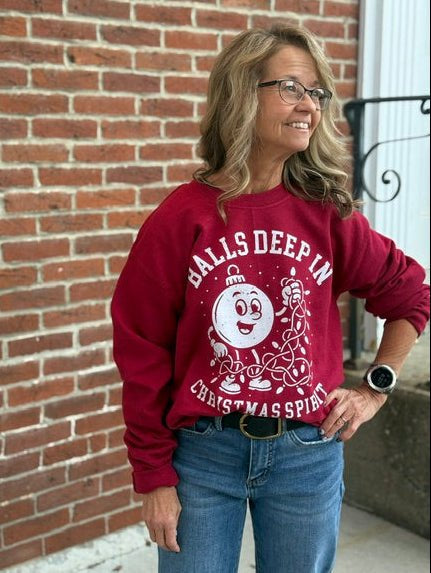 Balls Deep in Christmas Spirit Crewneck Sweatshirt - Juli's Wearable Art