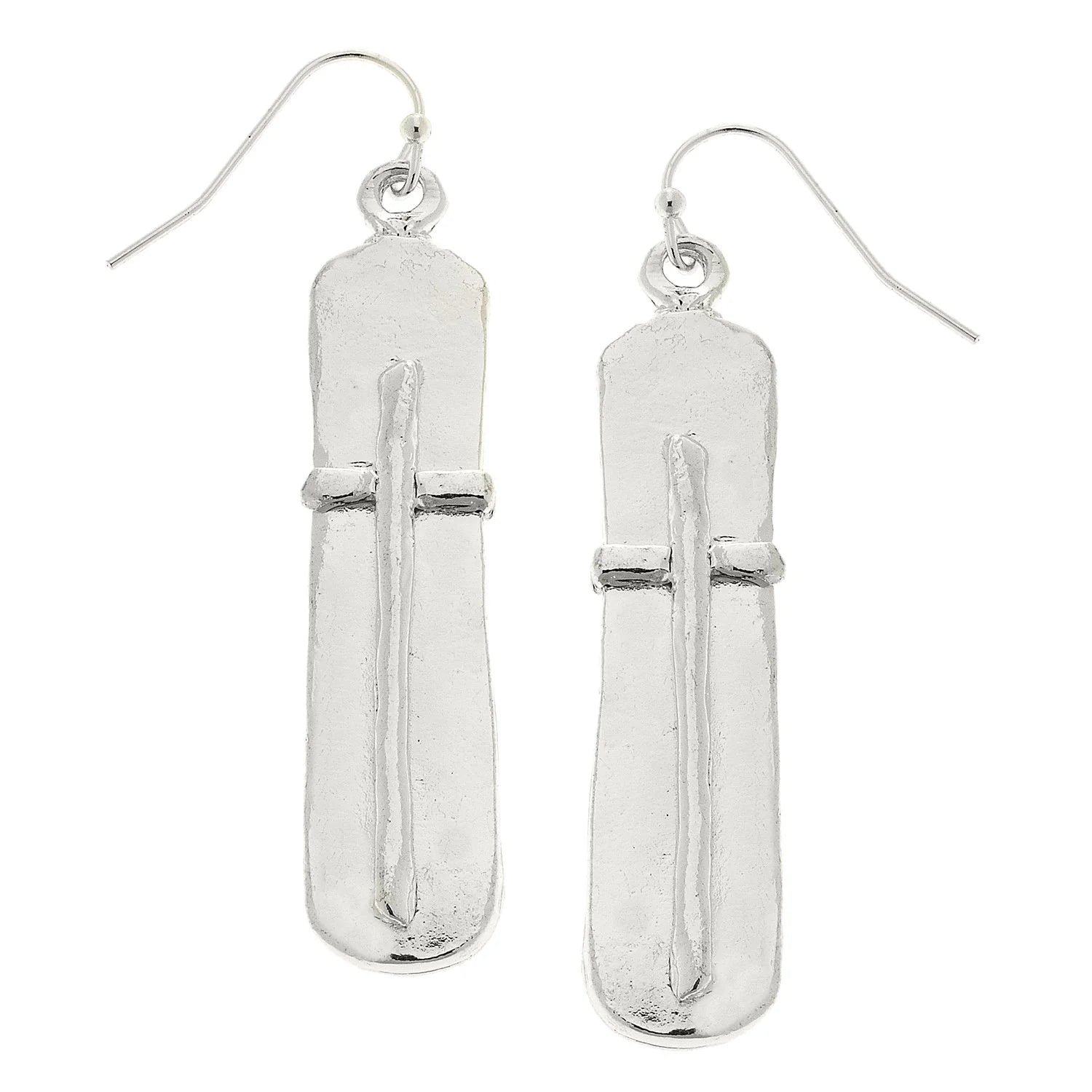 Bar Cross Earrings- Silver