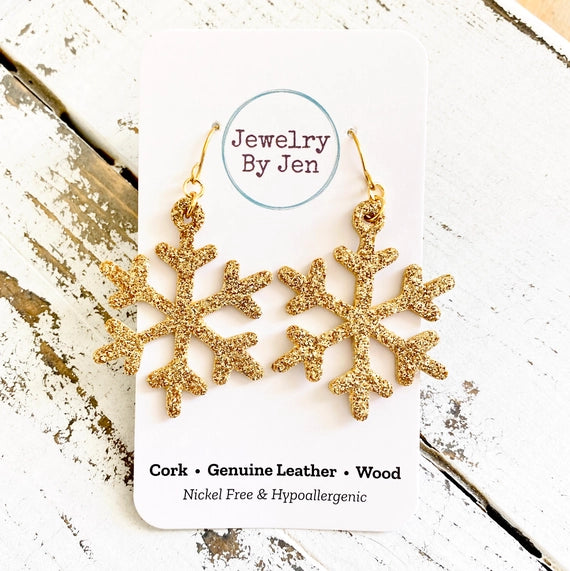 Snowflake Glitter Leather Earrings