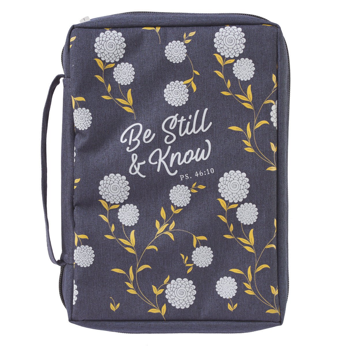 Be Still and Know Navy Poly - canvas Bible Cover - Psalm 46:10 - Juli's Wearable Art