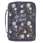 Be Still and Know Navy Poly - canvas Bible Cover - Psalm 46:10 - Juli's Wearable Art