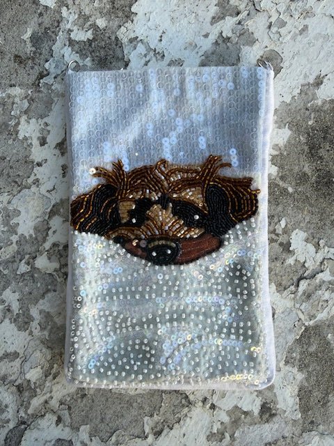 Beaded Phone Pouch | “Watson” the Puppy | Goldendoodle - Juli's Wearable Art