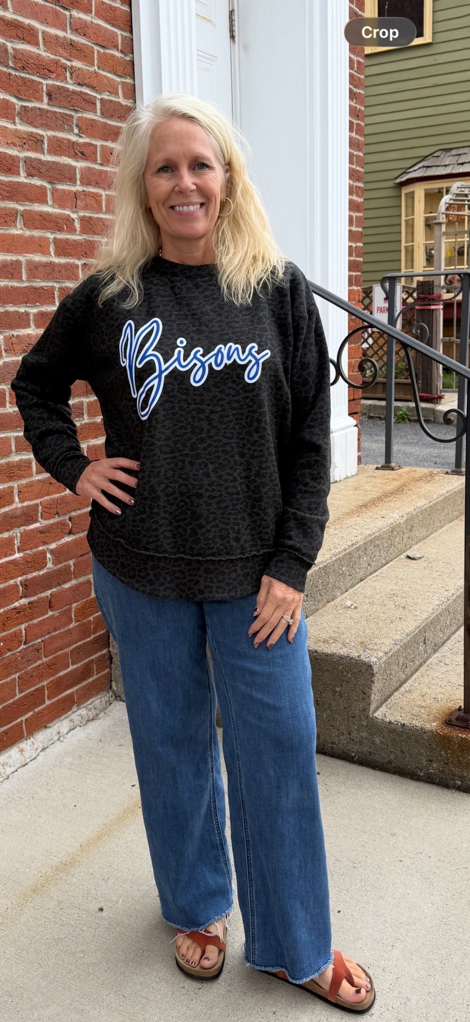 Bedford Bisons Black Leopard Print Sweatshirt - Juli's Wearable Art